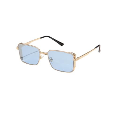 WDZAYXC Klassische Rechteckige Sonnenbrille Retro Metallrahmen Gläser Vintage Rechteck Sonnenbrille für Damen und Herren(Gold/Blau) von WDZAYXC