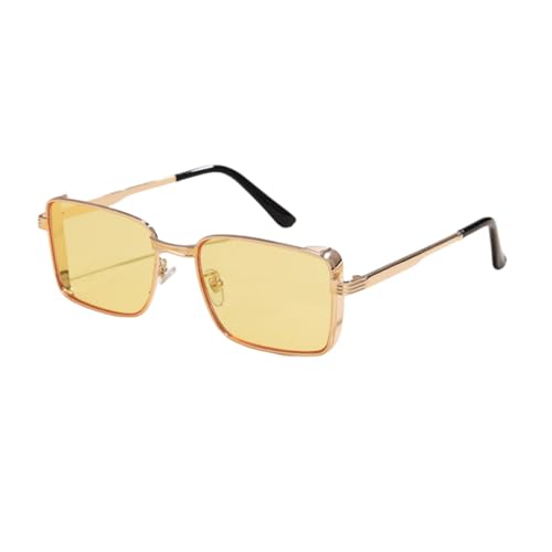 WDZAYXC Klassische Rechteckige Sonnenbrille Retro Metallrahmen Gläser Vintage Rechteck Sonnenbrille für Damen und Herren(Gold/Gelb) von WDZAYXC