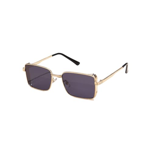 WDZAYXC Klassische Rechteckige Sonnenbrille Retro Metallrahmen Gläser Vintage Rechteck Sonnenbrille für Damen und Herren(Gold/Grau) von WDZAYXC