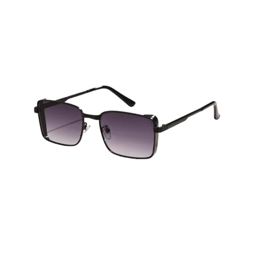 WDZAYXC Klassische Rechteckige Sonnenbrille Retro Metallrahmen Gläser Vintage Rechteck Sonnenbrille für Damen und Herren, UV Schutz(Schwarz/Grau) von WDZAYXC