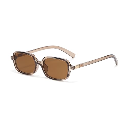 WDZAYXC Klassische Rechteckige Sonnenbrille Retro Schlanke Gläser Vintage Rechteck Sonnenbrille (Hellbraun/Hellbraun) von WDZAYXC