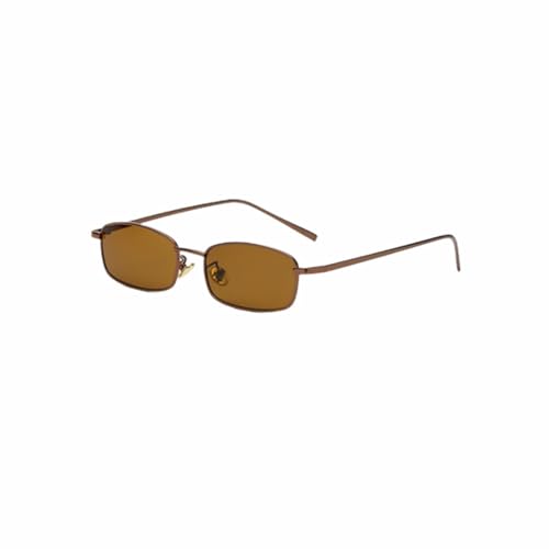 WDZAYXC Klassische Rechteckige Sonnenbrille Retro Schlanke Metallrahmen Gläser Vintage Rechteck Candy Farbe Sonnenbrille (Braun) von WDZAYXC