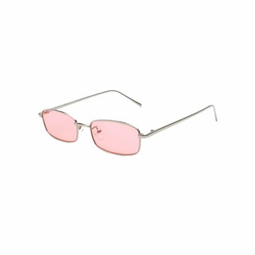 WDZAYXC Klassische Rechteckige Sonnenbrille Retro Schlanke Metallrahmen Gläser Vintage Rechteck Candy Farbe Sonnenbrille (Rosa) von WDZAYXC