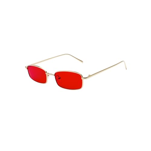 WDZAYXC Klassische Rechteckige Sonnenbrille Retro Schlanke Metallrahmen Gläser Vintage Rechteck Candy Farbe Sonnenbrille (Rot) von WDZAYXC