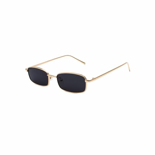 WDZAYXC Klassische Rechteckige Sonnenbrille Retro Schlanke Metallrahmen Gläser Vintage Rechteck Candy Farbe Sonnenbrille（Gold grau） von WDZAYXC