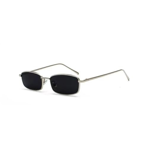 WDZAYXC Klassische Rechteckige Sonnenbrille Retro Schlanke Metallrahmen Gläser Vintage Rechteck Candy Farbe Sonnenbrille(Silber/Grau) von WDZAYXC