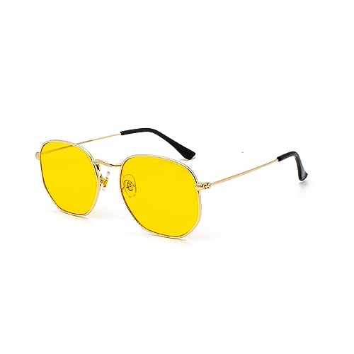 WDZAYXC Mode polygonale Sonnenbrille für Damen und Herren,Leicht Metallrahmen Brille，UV400 Schutz(Gold/Gelb) von WDZAYXC