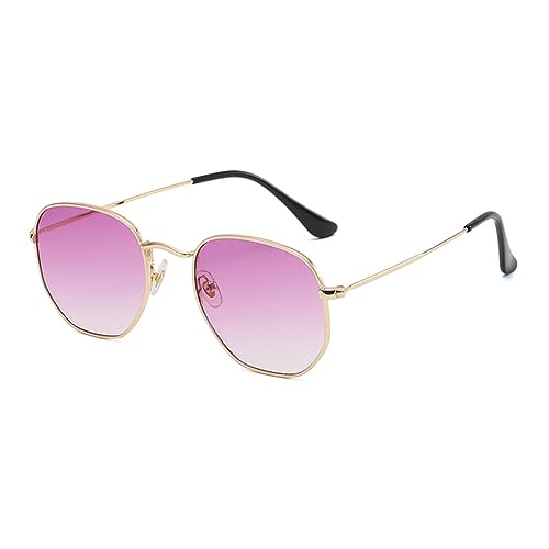 WDZAYXC Mode polygonale Sonnenbrille für Damen und Herren,Leicht Metallrahmen Brille，UV400 Schutz(Gold/Lila) von WDZAYXC