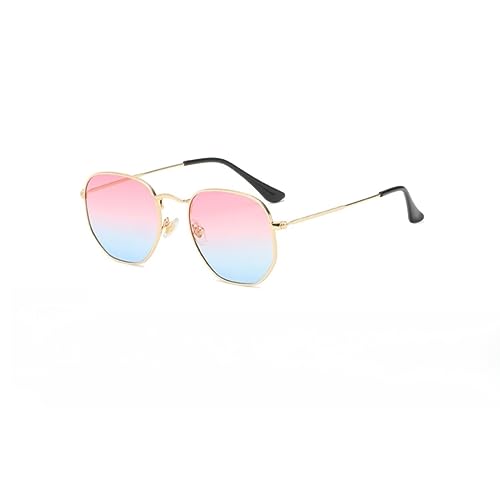 WDZAYXC Mode polygonale Sonnenbrille für Damen und Herren,Leicht Metallrahmen Brille，UV400 Schutz(Gold/Rosa Blau) von WDZAYXC