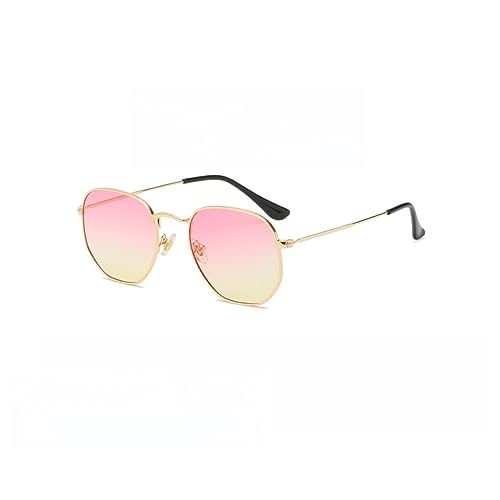 WDZAYXC Mode polygonale Sonnenbrille für Damen und Herren,Leicht Metallrahmen Brille，UV400 Schutz(Gold/Rosa Gelb) von WDZAYXC