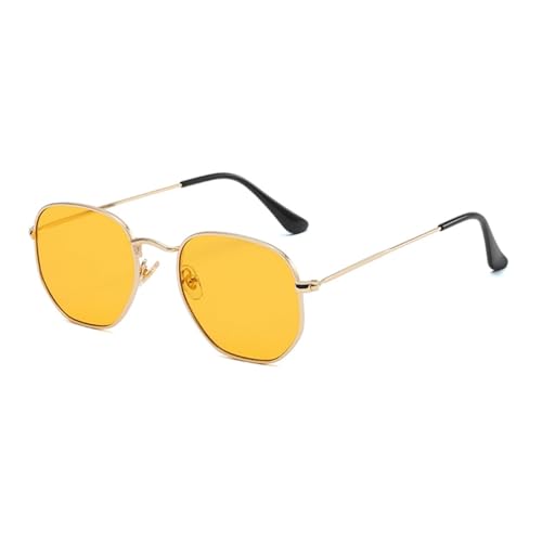 WDZAYXC Mode polygonale Sonnenbrille für Damen und Herren,Leicht Metallrahmen Brille，UV400 Schutz (Gold/Orange) von WDZAYXC