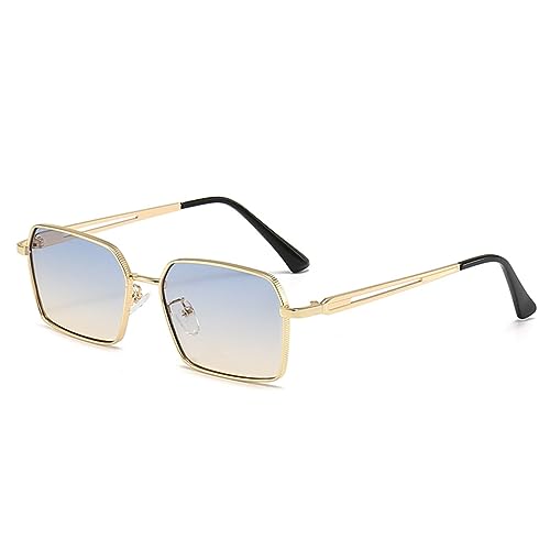 WDZAYXC Modische polygonale Sonnenbrille mit Metallrahmen für Damen und Herren,UV400 Schutz(Gold/Blau) von WDZAYXC