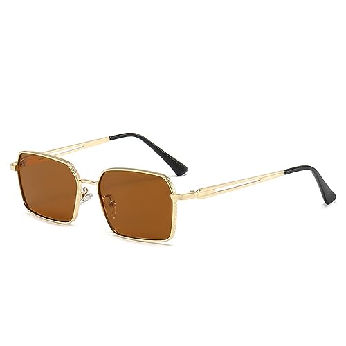 WDZAYXC Modische polygonale Sonnenbrille mit Metallrahmen für Damen und Herren,UV400 Schutz(Gold/Braun) von WDZAYXC