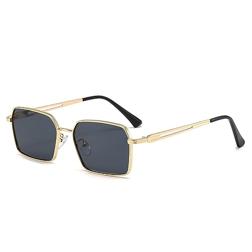 WDZAYXC Modische polygonale Sonnenbrille mit Metallrahmen für Damen und Herren,UV400 Schutz(Gold/Grau) von WDZAYXC