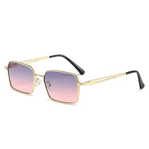 WDZAYXC Modische polygonale Sonnenbrille mit Metallrahmen für Damen und Herren,UV400 Schutz(Gold/Grau Rosa Verlauf) von WDZAYXC