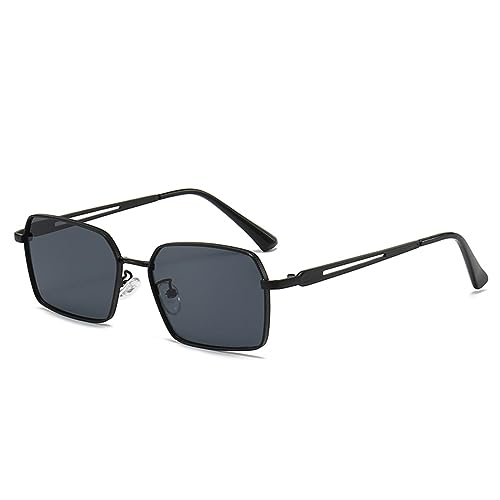 WDZAYXC Modische polygonale Sonnenbrille mit Metallrahmen für Damen und Herren,UV400 Schutz(Schwarz/Grau) von WDZAYXC