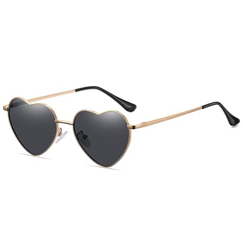 WDZAYXC Polarisierte Herz geformte Sonnenbrille für Damen Vintage Metallrahmen Nette Gläser für Party und Festival(Gold/Grau) von WDZAYXC