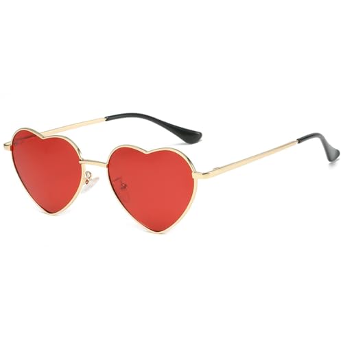 WDZAYXC Polarisierte Herz geformte Sonnenbrille für Damen Vintage Metallrahmen Nette Gläser für Party und Festival(Gold/Rot) von WDZAYXC