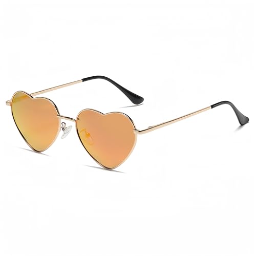 WDZAYXC Polarisierte Herz geformte Sonnenbrille für Damen Vintage Metallrahmen Nette Gläser für Party und Festival(Rote Reflexion) von WDZAYXC