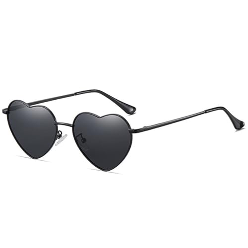 WDZAYXC Polarisierte Herz geformte Sonnenbrille für Damen Vintage Metallrahmen Nette Gläser für Party und Festival(schwarz/Grau) von WDZAYXC