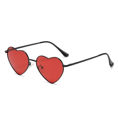 WDZAYXC Polarisierte Herz geformte Sonnenbrille für Damen Vintage Metallrahmen Nette Gläser für Party und Festival(schwarz/Rot) von WDZAYXC