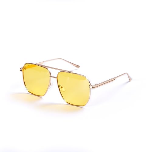 WDZAYXC Polarisierte Metallrahmen Polygon Sonnenbrille für Damen Herren, UV-Schutz(Gold/Gelb) von WDZAYXC