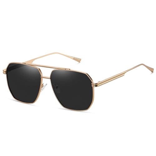 WDZAYXC Polarisierte Metallrahmen Polygon Sonnenbrille für Damen Herren, UV-Schutz(Gold/Schwarz) von WDZAYXC