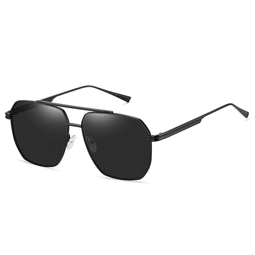 WDZAYXC Polarisierte Metallrahmen Polygon Sonnenbrille für Damen Herren, UV-Schutz(Schwarz/Schwarz) von WDZAYXC