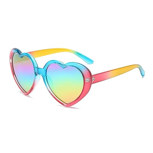 WDZAYXC Polarisierte übergroße Herz Retro Sonnenbrille Nette Brille,UV400 Schutz(Rot Blau/Regenbogen) von WDZAYXC