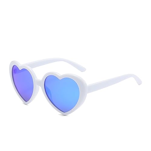 WDZAYXC Polarisierte übergroße Herz Retro Sonnenbrille Nette Brille,UV400 Schutz(Weiß/Blau reflektierend) von WDZAYXC