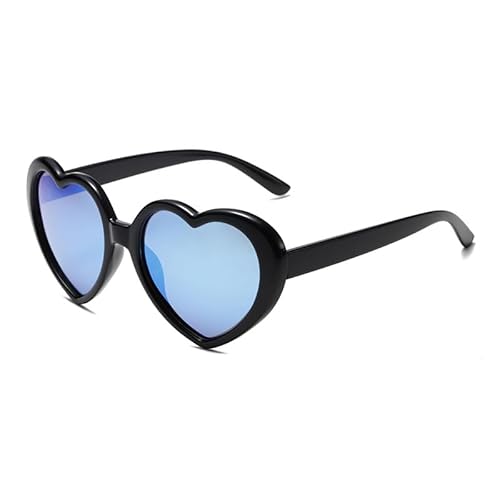 WDZAYXC Polarisierte übergroße Herz Retro Sonnenbrille Nette Brille,UV400 Schutz (Schwarz/Blau reflektierend) von WDZAYXC