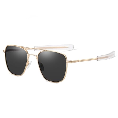 WDZAYXC Polarisierte und modische Sonnenbrille für Herren,Autofahren, Angeln, Metallrahmen, 100% UVA/UVB Schutz(Gold/Grau) von WDZAYXC