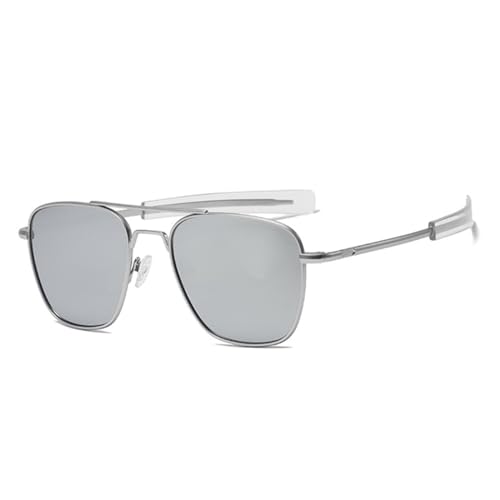 WDZAYXC Polarisierte und modische Sonnenbrille für Herren,Autofahren, Angeln, Metallrahmen, 100% UVA/UVB Schutz(Silber/Silber reflektieren) von WDZAYXC