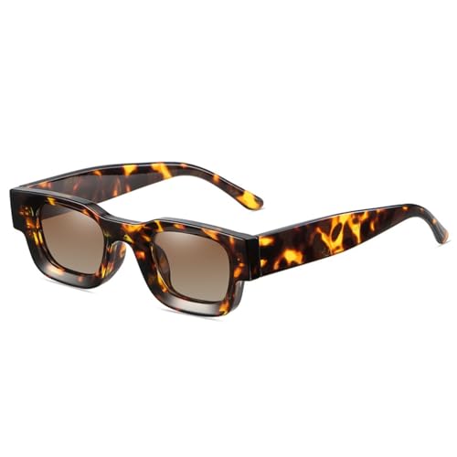 WDZAYXC Rechteckig Polarisiert Sonnenbrille Retro Quadratisch Rahmen Brillen für Damen Herren UV 400 Schutz(Leopard/grau) von WDZAYXC