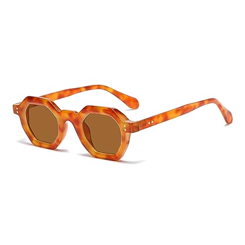 WDZAYXC Retro Chunky Hexagon Sonnenbrille für Damen und Herren Trendy Quadratische Brille(Gelb Leopard/braun) von WDZAYXC