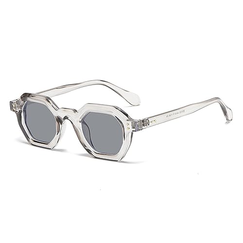 WDZAYXC Retro Chunky Hexagon Sonnenbrille für Damen und Herren Trendy Quadratische Brille(Hellgrau) von WDZAYXC