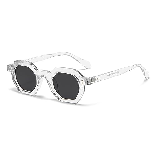 WDZAYXC Retro Chunky Hexagon Sonnenbrille für Damen und Herren Trendy Quadratische Brille(Transparent/Grau) von WDZAYXC