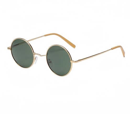 WDZAYXC Retro Classic Runde polarisierte Sonnenbrille mit Metallrahmen für Herren und Damen(Gold/Dunkelgrün) von WDZAYXC