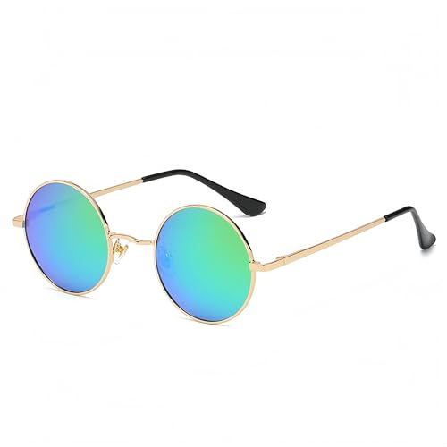 WDZAYXC Retro Classic Runde polarisierte Sonnenbrille mit Metallrahmen für Herren und Damen (Gold/Grün Reflective) von WDZAYXC