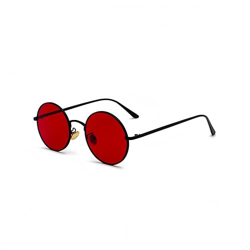 WDZAYXC Retro Runde Metallrahmen Sonnenbrille für Damen und Herren,UV400 Schutz (Schwarz/Rot) von WDZAYXC