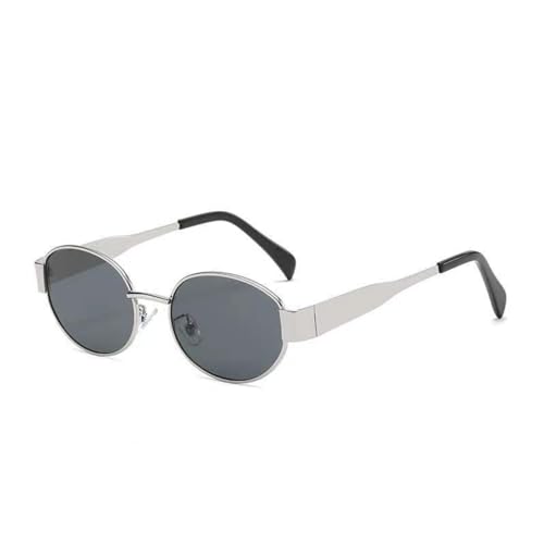 WDZAYXC Retro oval Metall modische Sonnenbrille für Damen Herren, UV-Schutz(Silber/Schwarz) von WDZAYXC