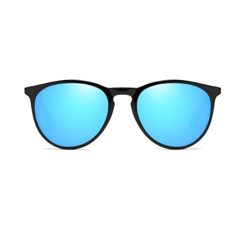 WDZAYXC Retro oval Polarisiert Sonnenbrillen für Damen Herren, UV400-Schutz(Schwarz/Blau Reflexion) von WDZAYXC