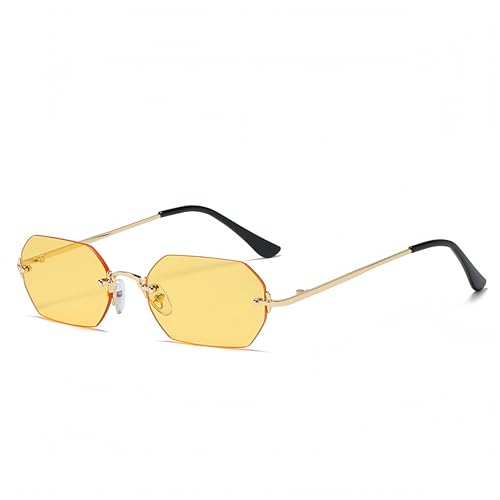 WDZAYXC Retro randlose Sonnenbrille für Damen Herren Hexagonal Sonnenbrille (Gold/Gelb) von WDZAYXC