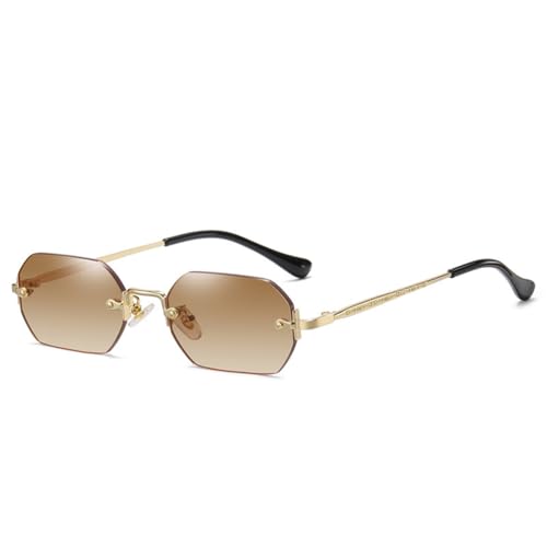WDZAYXC Retro randlose Sonnenbrille für Damen Herren Hexagonal Sonnenbrille-Gold/Farbverlauf Braun von WDZAYXC