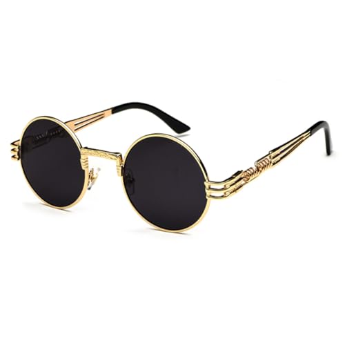 WDZAYXC Retro und Punk Runde Metallrahmen Polarisierte Sonnenbrille für Fashionistas(Gold/Grau) von WDZAYXC