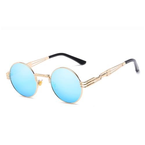 WDZAYXC Retro und Punk Runde Metallrahmen Polarisierte Sonnenbrille für Fashionistas (Gold/Blau Reflexion) von WDZAYXC