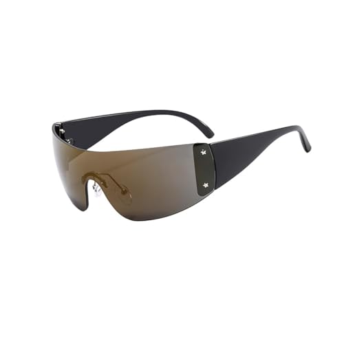 WDZAYXC Rimless Y2K Sonnenbrille übergroße rahmenlose Sonnenbrille für Herren Damen, UV 400 Schutz（Schwarz/Gold） von WDZAYXC