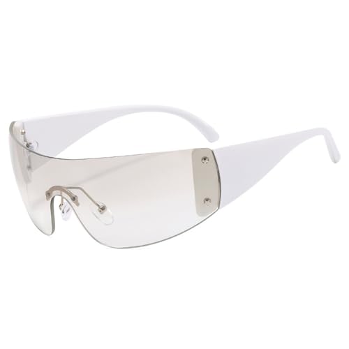 WDZAYXC Rimless Y2K Sonnenbrille übergroße rahmenlose Sonnenbrille für Herren Damen, UV 400 Schutz(Weiß/Weiß) von WDZAYXC