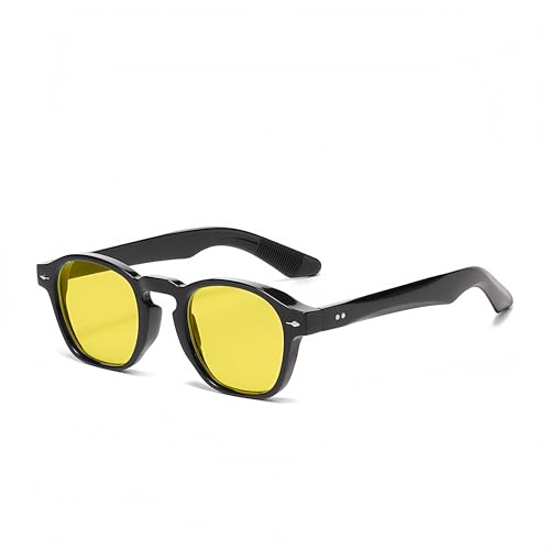 WDZAYXC Runde Sonnenbrille mit dickem Rahmen,Klassische Runde Sonnenbrillefür Damen Herren,UV400 Schutz (Schwarz/Gelb) von WDZAYXC