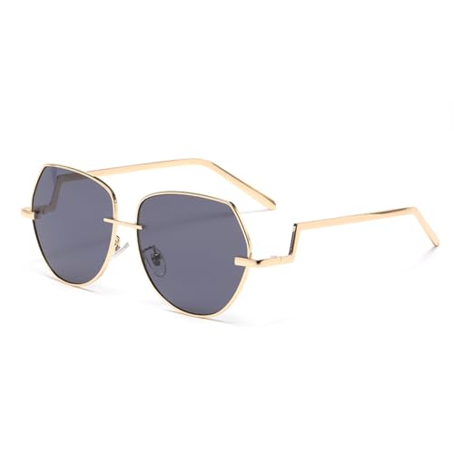 WDZAYXC Runde Vintage Sonnenbrille Klassische Retro Metall Rahmen Sonnenbrille für Damen und Herren(Gold/Grau) von WDZAYXC